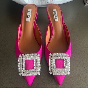 BIBI LOU Pink Satin Mules with Rhinestone Embellishment Size 38
